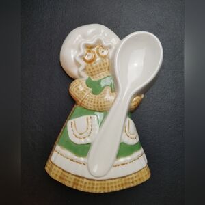 Spoon Rest Vintage 80s Hand Painted Burlap Doll Ceramic Kitchenware